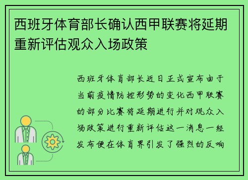 西班牙体育部长确认西甲联赛将延期重新评估观众入场政策